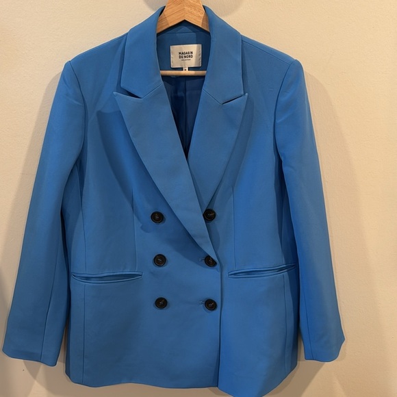 Magasin Du Nord Women’s Blue Blazer Double-Breasted Suit Jacket Size M - Picture 6 of 6